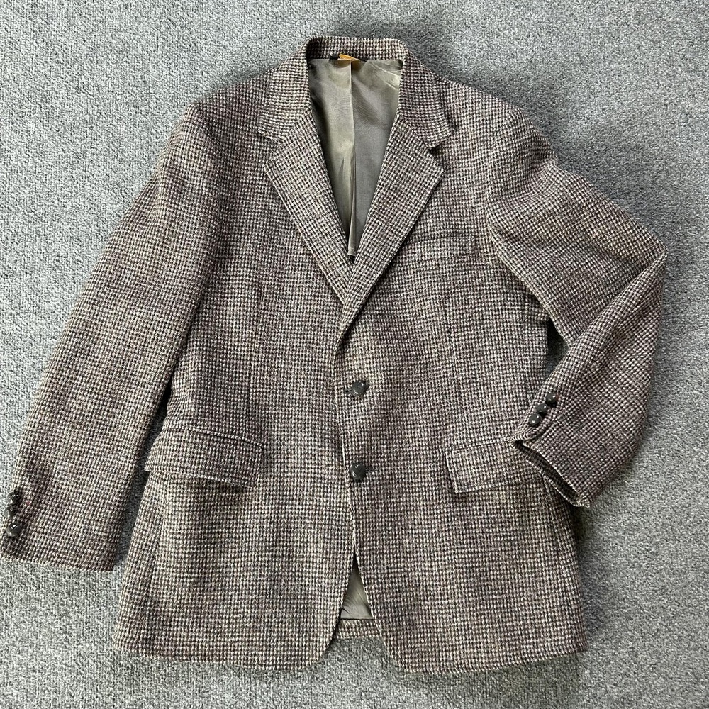 Vintage Harris Tweed Sport Coat Mens 42 Brown Check Wool Blazer Made USA